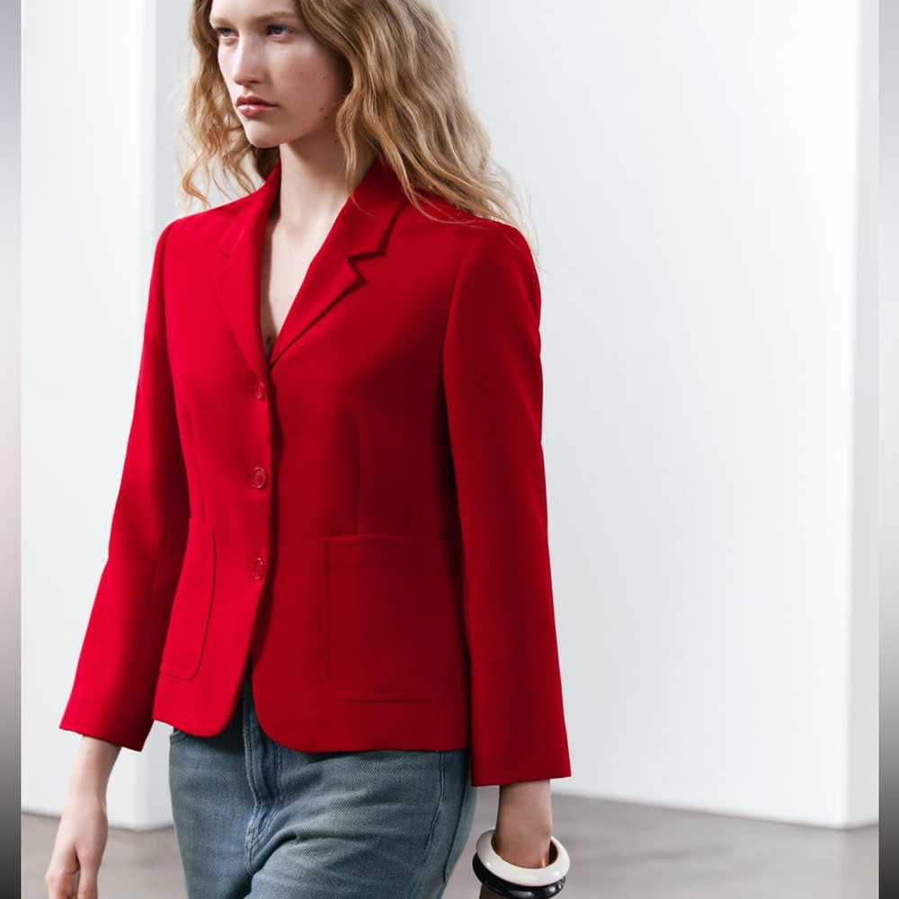 ZARA RED MINIMALIST FITTED BLAZER ZW COLLECTION